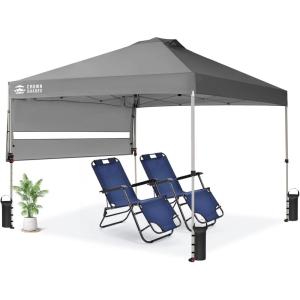 imageCROWN SHADES 10x10 Pop up Canopy Tent Instant Commercial Canopy with Extend Awning Patended Centerlock 150D Silver Coated Fabric 4 Ropes 8 Stakes 4 Weight Bags STO N Go Bag KhakiGray