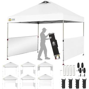 imageCROWN SHADES 10x10 Pop up Canopy Tent Instant Canopy with 150D Silver Coated Fabric Including 2 Half Sidewalls 4 Ropes 8 Stakes 4 Weight Bags STO N Go Bag White