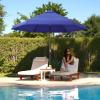 imageCROWN SHADES 9 Ft Patio Umbrella with AutoTilt ampamp Olefin Fabric  Patented 45 Edge Connection Windproof Outdoor Umbrella for Table Pool Beach Silky Crank SystemBlue