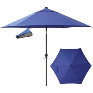 imageCROWN SHADES 9 Ft Patio Umbrella  Polyester Outdoor Umbrella with 30 Push Button Tilt Patented Edge Connection Windproof Design for Patio Pool Garden ampamp Table UV ResistentBlue
