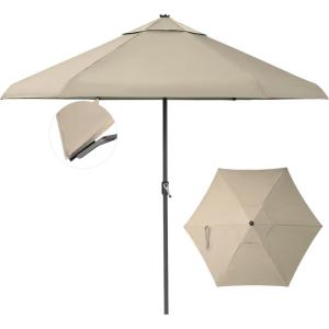 imageCROWN SHADES 9 Ft Patio Umbrella with AutoTilt ampamp Olefin Fabric  Patented 45 Edge Connection Windproof Outdoor Umbrella for Table Pool Beach Silky Crank SystemBeige
