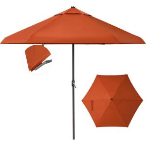 imageCROWN SHADES 9 Ft Patio Umbrella with AutoTilt ampamp Olefin Fabric  Patented 45 Edge Connection Windproof Outdoor Umbrella for Table Pool Beach Silky Crank SystemRed