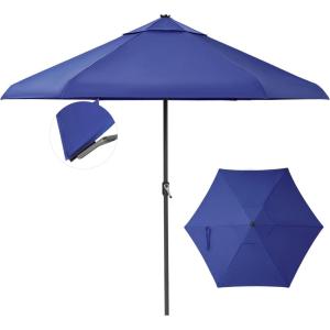 imageCROWN SHADES 9 Ft Patio Umbrella with AutoTilt ampamp Olefin Fabric  Patented 45 Edge Connection Windproof Outdoor Umbrella for Table Pool Beach Silky Crank SystemBlue