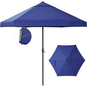 imageCROWN SHADES 9 Ft Patio Umbrella with AutoTilt ampamp Olefin Fabric  Patented 90 Edge Connection Windproof Outdoor Umbrella for Table Pool Beach Silky Crank SystemBlue