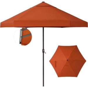 imageCROWN SHADES 9 Ft Patio Umbrella with AutoTilt ampamp Olefin Fabric  Patented 90 Edge Connection Windproof Outdoor Umbrella for Table Pool Beach Silky Crank SystemRed
