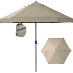 imageCROWN SHADES 9 Ft Patio Umbrella with AutoTilt ampamp Olefin Fabric  Patented 90 Edge Connection Windproof Outdoor Umbrella for Table Pool Beach Silky Crank SystemBeige