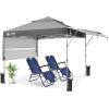 imageCROWN SHADES 10x10 Pop up Canopy Tent Patended Centerlock Instant Commercial Canopy with 150D Silver Coated Fabric Including 2 Extend Awnings 4 Ropes 8 Stakes 4 Weight Bags Navy BlueGray