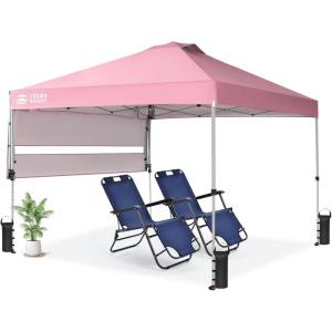imageCROWN SHADES 10x10 Pop up Canopy Tent Patended Centerlock Instant Commercial Canopy with 150D Silver Coated Fabric Including 2 Extend Awnings 4 Ropes 8 Stakes 4 Weight Bags Navy BluePink