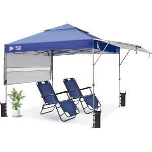 imageCROWN SHADES 10x10 Pop up Canopy Tent Patended Centerlock Instant Commercial Canopy with 150D Silver Coated Fabric Including 2 Extend Awnings 4 Ropes 8 Stakes 4 Weight Bags Navy BlueNavy Blue