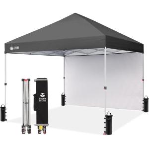 image:imageCROWN SHADES 10x10 Pop Up Canopy with 1 Side Wall  Beach Tent with One Push Setup  Outdoor Sun Shade for Events Parties Camping  Gazebo with STONGo Cover Bag BlueGrid Grey