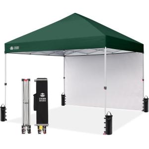 image:imageCROWN SHADES 10x10 Pop Up Canopy with 1 Side Wall  Beach Tent with One Push Setup  Outdoor Sun Shade for Events Parties Camping  Gazebo with STONGo Cover Bag BlueForest Green