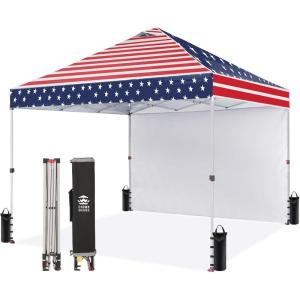 image:imageCROWN SHADES 10x10 Pop Up Canopy with 1 Side Wall  Beach Tent with One Push Setup  Outdoor Sun Shade for Events Parties Camping  Gazebo with STONGo Cover Bag BlueAmerican Flag