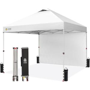 image:imageCROWN SHADES 10x10 Pop Up Canopy with 1 Side Wall  Beach Tent with One Push Setup  Outdoor Sun Shade for Events Parties Camping  Gazebo with STONGo Cover Bag BlueGrid White