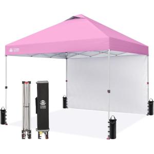 image:imageCROWN SHADES 10x10 Pop Up Canopy with 1 Side Wall  Beach Tent with One Push Setup  Outdoor Sun Shade for Events Parties Camping  Gazebo with STONGo Cover Bag BluePink