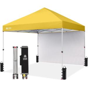 image:imageCROWN SHADES 10x10 Pop Up Canopy with 1 Side Wall  Beach Tent with One Push Setup  Outdoor Sun Shade for Events Parties Camping  Gazebo with STONGo Cover Bag BlueYellow