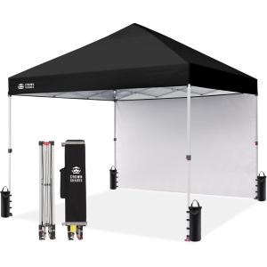 image:imageCROWN SHADES 10x10 Pop Up Canopy with 1 Side Wall  Beach Tent with One Push Setup  Outdoor Sun Shade for Events Parties Camping  Gazebo with STONGo Cover Bag BlueBlack