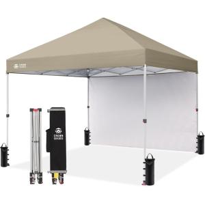image:imageCROWN SHADES 10x10 Pop Up Canopy with 1 Side Wall  Beach Tent with One Push Setup  Outdoor Sun Shade for Events Parties Camping  Gazebo with STONGo Cover Bag BlueBeige