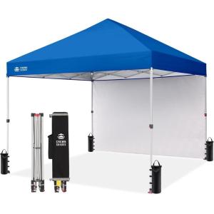 image:imageCROWN SHADES 10x10 Pop Up Canopy with 1 Side Wall  Beach Tent with One Push Setup  Outdoor Sun Shade for Events Parties Camping  Gazebo with STONGo Cover Bag BlueBlue