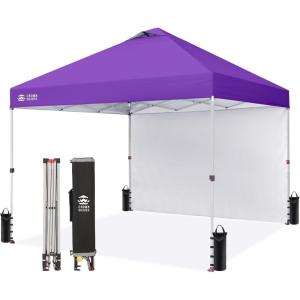 image:imageCROWN SHADES 10x10 Pop Up Canopy with 1 Side Wall  Beach Tent with One Push Setup  Outdoor Sun Shade for Events Parties Camping  Gazebo with STONGo Cover Bag BluePurple