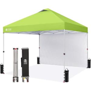 image:imageCROWN SHADES 10x10 Pop Up Canopy with 1 Side Wall  Beach Tent with One Push Setup  Outdoor Sun Shade for Events Parties Camping  Gazebo with STONGo Cover Bag BlueGreen