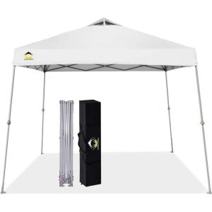 image:imageCROWN SHADES 9x9 Pop Up Canopy Tent Slanted Legs for Added Stability  Beach Tent Sun Shelter for Outdoor Shades  Canopy with 11x11 Base with Carry Bag White