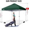 image:imageCROWN SHADES 10x10 Pop Up Canopy  Beach Tent with One Push Setup  Easy Outdoor Sun Shade for Events Parties Camping  Gazebo with STONGo Cover Bag Silver Coated Top Red StripsForest Green