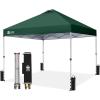 image:imageCROWN SHADES 10x10 Pop Up Canopy  Beach Tent with One Push Setup  Easy Outdoor Sun Shade for Events Parties Camping  Gazebo with STONGo Cover Bag Silver Coated Top Red StripsForest Green
