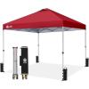 image:imageCROWN SHADES 10x10 Pop Up Canopy  Beach Tent with One Push Setup  Easy Outdoor Sun Shade for Events Parties Camping  Gazebo with STONGo Cover Bag Silver Coated Top Red StripsRed