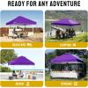 image:imageCROWN SHADES 10x10 Pop Up Canopy  Beach Tent with One Push Setup  Easy Outdoor Sun Shade for Events Parties Camping  Gazebo with STONGo Cover Bag Silver Coated Top Red StripsPurple