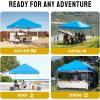 image:imageCROWN SHADES 10x10 Pop Up Canopy  Beach Tent with One Push Setup  Easy Outdoor Sun Shade for Events Parties Camping  Gazebo with STONGo Cover Bag Silver Coated Top Red StripsSky Blue