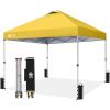image:imageCROWN SHADES 10x10 Pop Up Canopy  Beach Tent with One Push Setup  Easy Outdoor Sun Shade for Events Parties Camping  Gazebo with STONGo Cover Bag Silver Coated Top Red StripsYellow