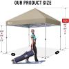 image:imageCROWN SHADES 10x10 Pop Up Canopy  Beach Tent with One Push Setup  Easy Outdoor Sun Shade for Events Parties Camping  Gazebo with STONGo Cover Bag Silver Coated Top Red StripsBeige