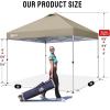 image:imageCROWN SHADES 10x10 Pop Up Canopy  Beach Tent with One Push Setup  Easy Outdoor Sun Shade for Events Parties Camping  Gazebo with STONGo Cover Bag Silver Coated Top Red StripsBeige