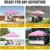 image:imageCROWN SHADES 10x10 Pop Up Canopy  Beach Tent with One Push Setup  Easy Outdoor Sun Shade for Events Parties Camping  Gazebo with STONGo Cover Bag Silver Coated Top Red StripsPink