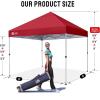 image:imageCROWN SHADES 10x10 Pop Up Canopy  Beach Tent with One Push Setup  Easy Outdoor Sun Shade for Events Parties Camping  Gazebo with STONGo Cover Bag Silver Coated Top Red StripsRed