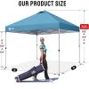 image:imageCROWN SHADES 10x10 Pop Up Canopy  Beach Tent with One Push Setup  Easy Outdoor Sun Shade for Events Parties Camping  Gazebo with STONGo Cover Bag Silver Coated Top Red StripsCyan Blue