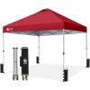 image:imageCROWN SHADES 10x10 Pop Up Canopy  Beach Tent with One Push Setup  Easy Outdoor Sun Shade for Events Parties Camping  Gazebo with STONGo Cover Bag Silver Coated Top Red StripsRed