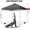 image:imageCROWN SHADES 10x10 Pop Up Canopy  Beach Tent with One Push Setup  Easy Outdoor Sun Shade for Events Parties Camping  Gazebo with STONGo Cover Bag Silver Coated Top Red StripsGrid Grey