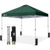 image:imageCROWN SHADES 10x10 Pop Up Canopy  Beach Tent with One Push Setup  Easy Outdoor Sun Shade for Events Parties Camping  Gazebo with STONGo Cover Bag Silver Coated Top Red StripsForest Green