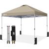 image:imageCROWN SHADES 10x10 Pop Up Canopy  Beach Tent with One Push Setup  Easy Outdoor Sun Shade for Events Parties Camping  Gazebo with STONGo Cover Bag Silver Coated Top Red StripsBeige
