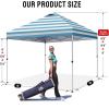 image:imageCROWN SHADES 10x10 Pop Up Canopy  Beach Tent with One Push Setup  Easy Outdoor Sun Shade for Events Parties Camping  Gazebo with STONGo Cover Bag Silver Coated Top Red StripsCyan Blue Stripes