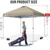 image:imageCROWN SHADES 10x10 Pop Up Canopy  Beach Tent with One Push Setup  Easy Outdoor Sun Shade for Events Parties Camping  Gazebo with STONGo Cover Bag Silver Coated Top Red StripsBeige