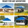 image:imageCROWN SHADES 10x10 Pop Up Canopy  Beach Tent with One Push Setup  Easy Outdoor Sun Shade for Events Parties Camping  Gazebo with STONGo Cover Bag Silver Coated Top Red StripsBlue