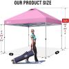 image:imageCROWN SHADES 10x10 Pop Up Canopy  Beach Tent with One Push Setup  Easy Outdoor Sun Shade for Events Parties Camping  Gazebo with STONGo Cover Bag Silver Coated Top Red StripsPink