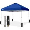 image:imageCROWN SHADES 10x10 Pop Up Canopy  Beach Tent with One Push Setup  Easy Outdoor Sun Shade for Events Parties Camping  Gazebo with STONGo Cover Bag Silver Coated Top Red StripsNavy Blue