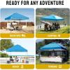 image:imageCROWN SHADES 10x10 Pop Up Canopy  Beach Tent with One Push Setup  Easy Outdoor Sun Shade for Events Parties Camping  Gazebo with STONGo Cover Bag Silver Coated Top Red StripsSky Blue