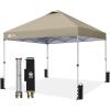 image:imageCROWN SHADES 10x10 Pop Up Canopy  Beach Tent with One Push Setup  Easy Outdoor Sun Shade for Events Parties Camping  Gazebo with STONGo Cover Bag Silver Coated Top Red StripsBeige
