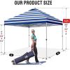 image:imageCROWN SHADES 10x10 Pop Up Canopy  Beach Tent with One Push Setup  Easy Outdoor Sun Shade for Events Parties Camping  Gazebo with STONGo Cover Bag Silver Coated Top Red StripsNavy Blue Stripes