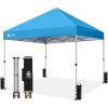 image:imageCROWN SHADES 10x10 Pop Up Canopy  Beach Tent with One Push Setup  Easy Outdoor Sun Shade for Events Parties Camping  Gazebo with STONGo Cover Bag Silver Coated Top Red StripsSky Blue