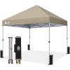 image:imageCROWN SHADES 10x10 Pop Up Canopy  Beach Tent with One Push Setup  Easy Outdoor Sun Shade for Events Parties Camping  Gazebo with STONGo Cover Bag Silver Coated Top Red StripsBeige